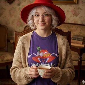 💜 Vtg Y2K Red Hat Society Tee | Purple | Large 👒